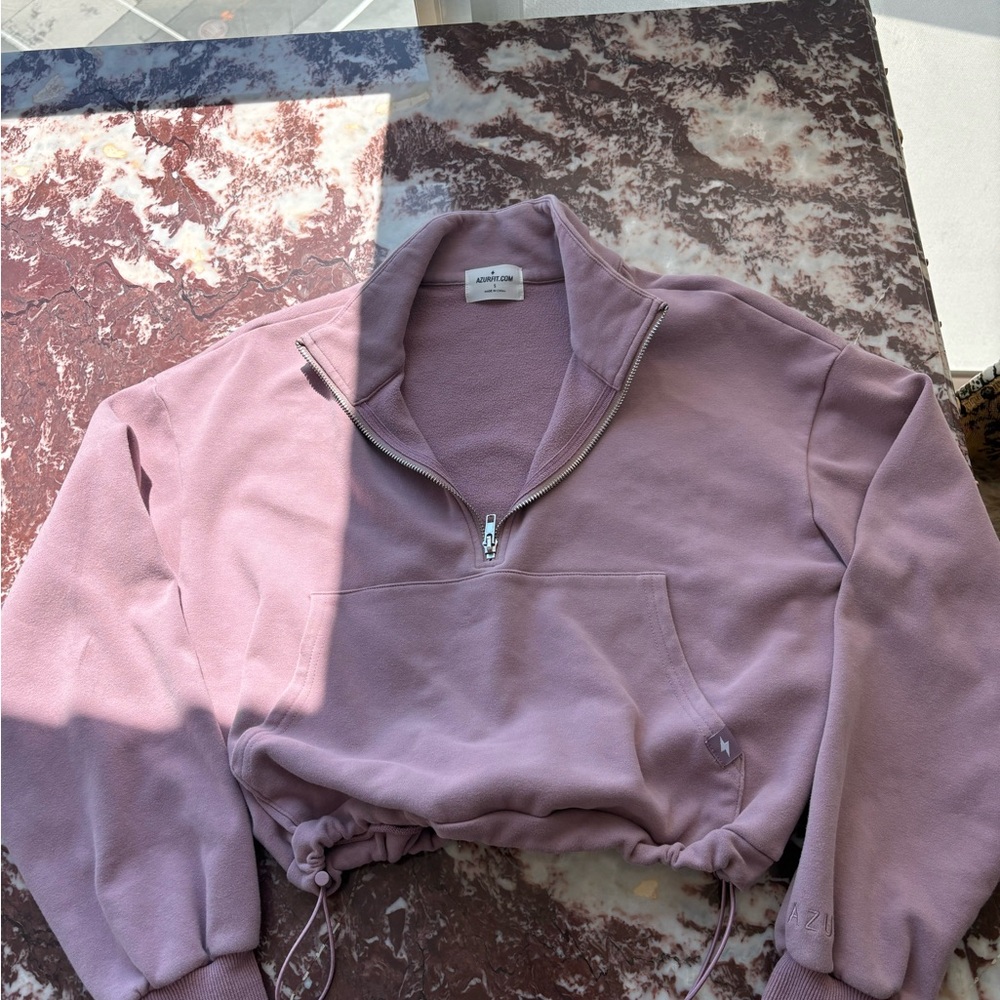 Cropped Half-Zip Turtleneck Pullover Sweater - Dusty Mauve